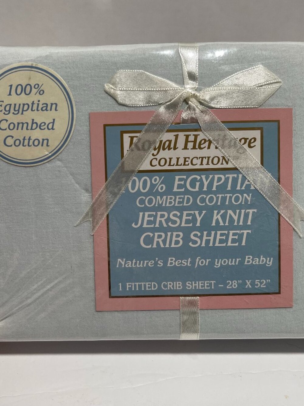 VTG Royal Heritage Jersey Knit Crib Sheet Light Blue 100% Egyptian Combed Cotton